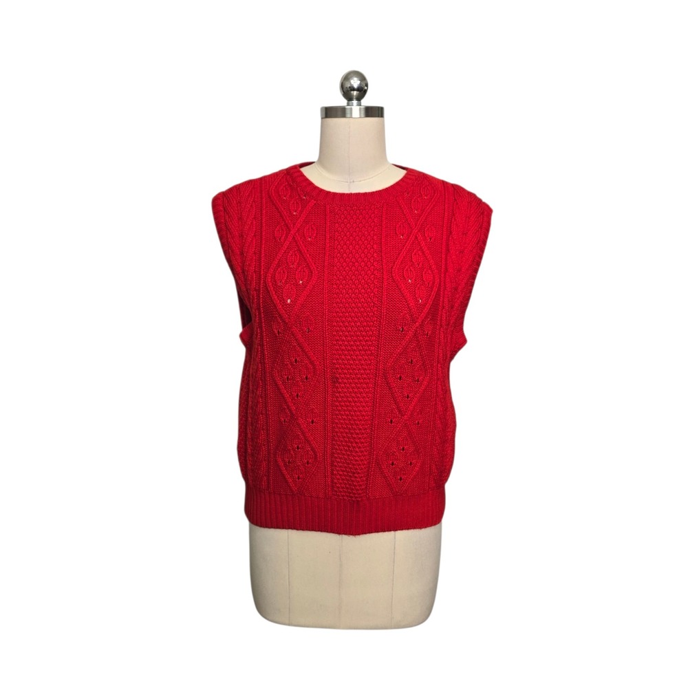 Pendleton Vintage Red Cable Knit Sweater Vest 100% Virgin Wool USA Made Small